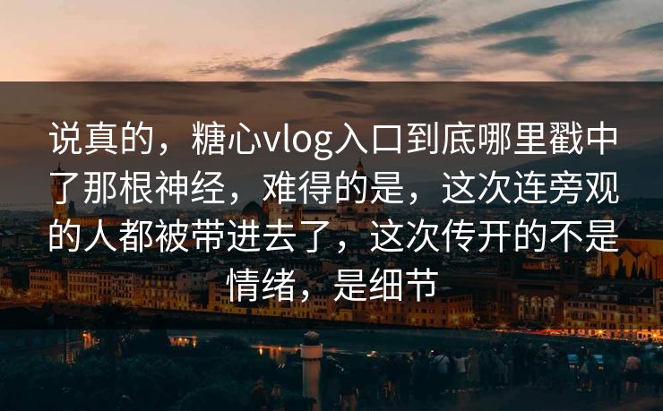 说真的,糖心vlog入口到底哪里戳中了那根神经,难得的是,这次连旁观的人都被带进去了,这次传开的不是情绪,是细节