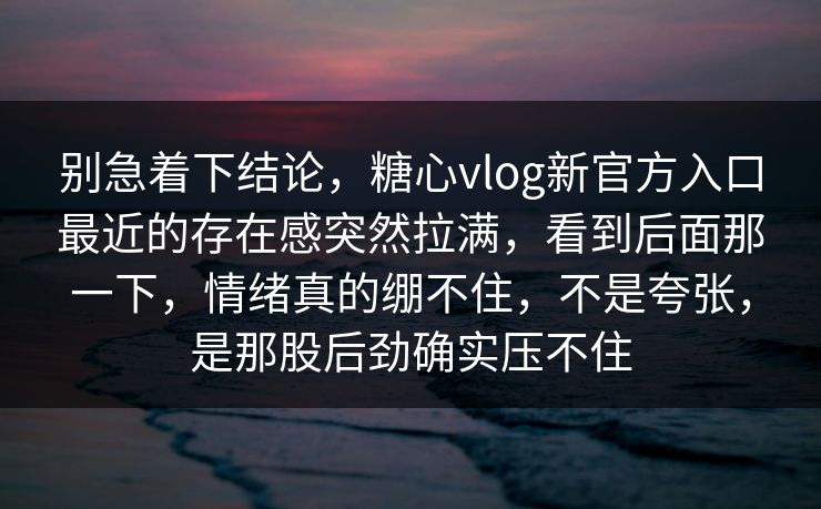 别急着下结论,糖心vlog新官方入口最近的存在感突然拉满,看到后面那一下,情绪真的绷不住,不是夸张,是那股后劲确实压不住